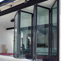 Porte pliante moderne en aluminium à double vitrage pour patio extérieur, avec surface finie