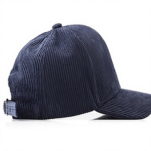Casquette de baseball unisexe en velours côtelé bleu marine uni à 5 panneaux avec fermeture à boucle réglable, chapeau décontracté pour adulte - Product Image 1