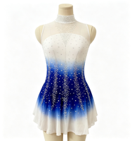 Robe de patinage sur glace dégradé bleu et blanc, ornée de strass scintillants, sans manches, pour enfants et adultes, pour compétition et spectacle