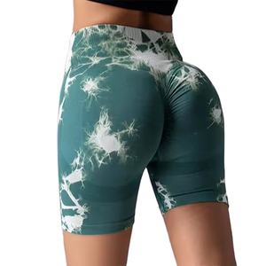 Pantalones de Fitness sin costuras Tie-dye Pantalones cortos ajustados deportivos de cintura alta para mujer Pantalones cortos de Yoga para correr Sexy Peach Gym - Product Image 1