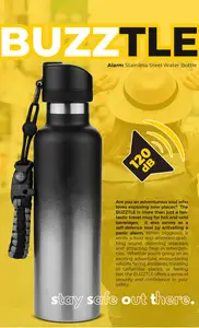 Mountaineering Camping Matte Black Stainless Steel Vacuum Insulated Water Bottle With 120 DB Alarm And Mini Compass