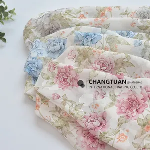 Tecido de chiffon para mulheres, tecido floral estampado baixo MOQ, novo design, tecido jacquard