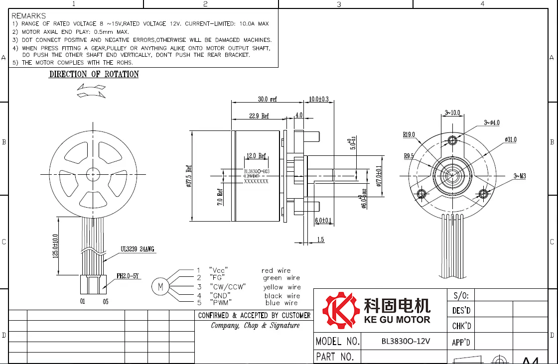 BL3830O motor 12v 3900rpm 22W 38mm outrunner brushless motor for mini massager gun bl3830
