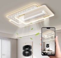Ventilateur de plafond LED à commande vocale anglaise transfrontalière lumière salon chambre sans feuilles vent doux ventilateur invisible lumière oeil muet