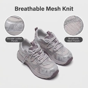 Factory Women Chunky Sneakers 5cm Height Increasing Platform Shoes Rhinestone Mesh Upper Pigskin <b>Insole</b> Rubber Sole - Product Image 4