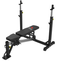 Banc de musculation multifonction avec développateur de jambes et support à squats, station de musculation réglable avec rouleau en mousse pour flexions des jambes