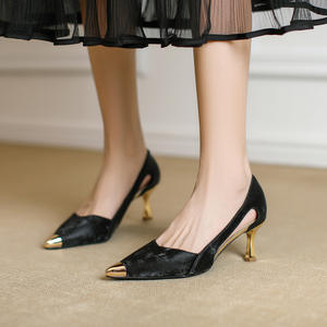 Elegantes Zapatos de Tacón Hueco para Mujer, Tacón Medio, Estilo Stiletto, Color Sólido, Tacón Alto, Piel Sintética, Hebilla, Sin Cordones, Zapatos de Exterior - Product Image 3