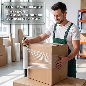 Huamaohengchun15 Inch x 1000ft 70 Gauge, <b>Plastic</b> Wrap for Moving with Handle, Packing, Shipping, Pallet & Furniture Protection - Product Image 5