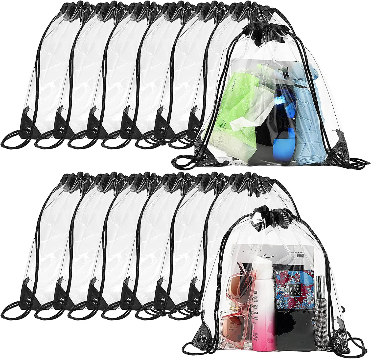 Clear Drawstring Backpack, Plastic Waterproof Transparent Stadium Bags Clear String Bag for Gym Concert Travel Beach Swimming