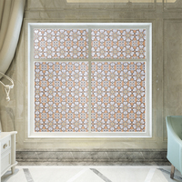 Film adhésif statique pour fenêtre, motif floral mosaïque bleu, film décoratif pour vitres, amovible, motif de fleurs craquelées, pour salle de bain et maison