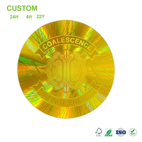 Autocollant personnalisé doré holographique circulaire, design emblème, autocollant arc-en-ciel Sunburst Gear Core pour emballage et impression de badges de marque