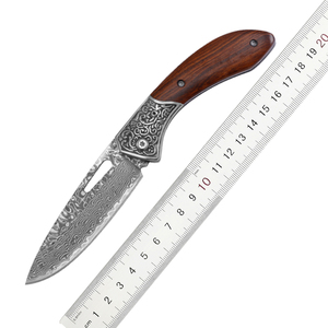 Cuchillo Plegable de Acero de Damasco para Defensa Personal, Portátil, con Mango de Madera, Cuchillo de Camping, DIY OEM, Gran Venta - Product Image 6