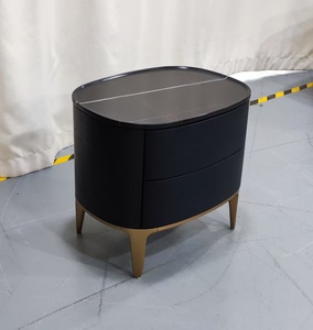 Deluxe Metal Leg <b>Side</b> Cabinet | Natural Marble Veneer Night Chest with Double <b>Drawers</b> | for Bedroom Hotel Villa Decor - Product Image 2