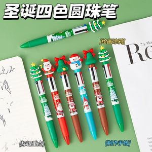 Stylo bille quatre couleurs de Noël, en plastique, à pression, encre multicolore, cadeau promotionnel pour étudiants - Product Image 5