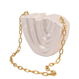 Women <b>Shell</b> Acrylic Clutch Purse with O-shaped Chain Elegant Marble Evening Bag Bridal Bridesmaids Handbag - Product Image 5