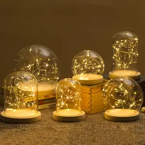 Fabrik Großhandel Custom Größen Glas Dome Cloche Mit Holz Basis Hand Geblasen Förderung Glas Dome