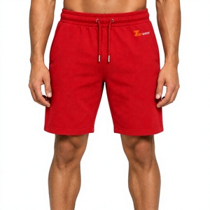 Shorts Bermuda Homme Rouge Couleur Unie Taille Élastiquée Cordon de Serrage Décontracté en Coton Tricoté Respirant Taille Moyenne Vente en Gros - Product Image 1