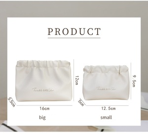<span class=keywords><strong>Sac</strong></span> de maquillage en cuir PU imperméable, trousse de toilette, <span class=keywords><strong>sac</strong></span> de voyage à main pour femmes avec ouverture plissée, rangement cosmétique portable - Product Image 3