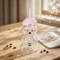 Nouvelle tasse en verre Bear avec couvercle et paille, mugs mignons, tasse en verre pour barista, verre borosilicate recyclable, cadeau de Noël, verrerie