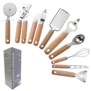 Ensemble d'ustensiles de cuisine avec poignée en bois en acier inoxydable, 9 pièces, gadgets, nouveauté - Product Image 1
