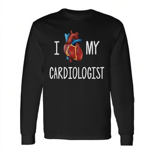 Camiseta de manga larga con diseño visual de corazón y juego de palabras de "I Love My Cardiologist Heart" - Product Image 2