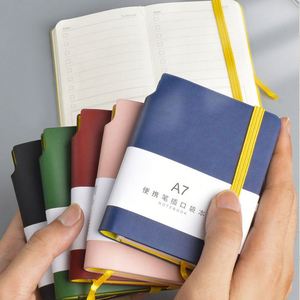 Carnet de notes ligné coloré A7 en cuir PU, petit format, portable, pour étudiants, avec porte-stylo - Product Image 6