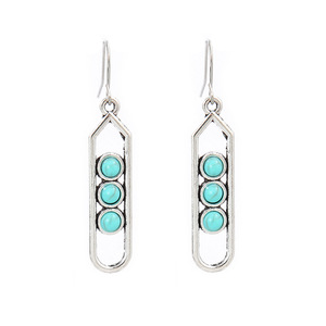 Pendientes Plateados Estilo Bohemia con Incrustaciones de Turquesa, Diseño Geométrico, Joyería para Uso Diario de Mujer - Product Image 4