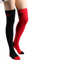 Chaussettes hautes en coton pour femme Harley Quinn, noires élégantes, à motif losanges rouges et noirs