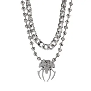 Wholesale fashion jewelry necklace silver Plated alloy layering necklace spider pendant necklace for men