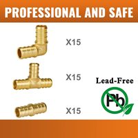 Lot de 45 Raccords PEX, Coude 90 Degrés Té Manchon, Laiton Sans Plomb pour Projets de Plomberie en Tuyaux PEX