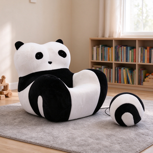 โซฟาตุ๊กตาแพนด้ารูปสัตว์ เก้าอี้นั่งเล่นสำหรับเด็ก เบาะนั่งนุ่มสบาย โซฟาการ์ตูนแบบสบายๆ พร้อมที่วางเท้า สำหรับห้องนั่งเล่นและห้องนอน - Product Image 1