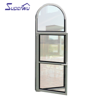 AS2047 NFRC Rotura térmica Ventanas de giro inclinables de aluminio Ventana de vidrio templado doble con panel fijo arqueado
