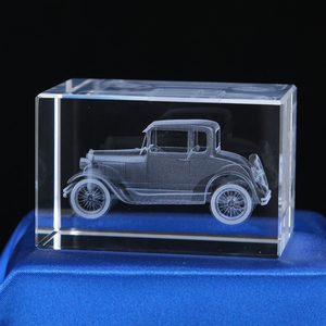 New Design Glass 3d Craft with 3d Laser Crystal Vintage Car for Gifts