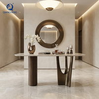 Fabricant chinois de table console en marbre, plateau de 4 cm d'épaisseur, bord biseauté, acier au carbone, bronze antique, mobilier en acier inoxydable, villa, OEM
