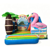 Château gonflable tropical lumineux Flamingo 3D rose pour enfants, idéal pour les fêtes sur le thème de la plage