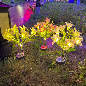 Solar Lily <b>Flower</b> Light 7 <b>Heads</b> LED Garden Stake Lamp Outdoor Waterproof <b>Artificial</b> Plant Decor - Product Image 3