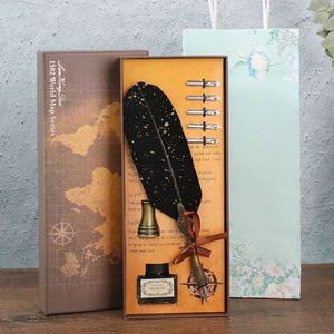 2021 Luxury Creative Fountain Feather Pen Gift Set for Women Teachers' Day-Square Box UV Printing Embossed Custom Logo USA - Product Image 6