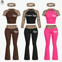 Ensemble de vêtements pour femmes à imprimé guépard, chemise à manches longues avec logo personnalisé et pantalon évasé skinny, ensemble de vêtements de détente en deux pièces, vêtements léopard