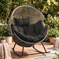 Fauteuil œuf Danlong en osier pour l'extérieur, chaise de patio, chaise longue surdimensionnée avec coussin pour salon, chambre à coucher