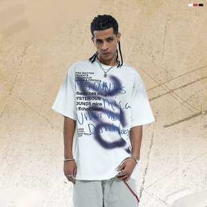 Men's Pure Cotton Street T Shirt Letter Print Loose Fit Short Sleeve O Neck Summer <b>Tee</b> - Product Image 1