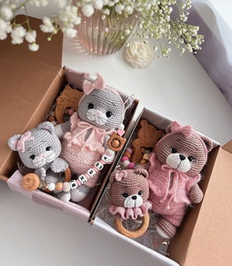 Crochet à la main Amigurumi ours jouets ensemble doux ours bébé chaussures Crochet coton hêtre bois sucette et ours hochets - Product Image 3