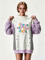 Sweat-shirt à col montant pour femme, style streetwear, longueur allongée, avec logo brodé personnalisé, hauts décontractés