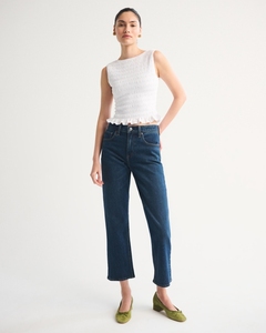 Top Corto sin Mangas con Volantes y Cuello en U en la Espalda, Color Blanco Sólido, Personalizado por Leduo para Mujer - Product Image 2