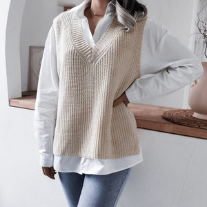 <span class=keywords><strong>Gilet</strong></span> pull <span class=keywords><strong>noir</strong></span> tricoté décontracté pour <span class=keywords><strong>femme</strong></span>, col en V, avec logo personnalisé, vente en gros fabricant - Product Image 5