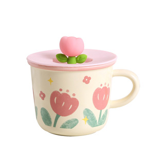 Mug Kaca Bunga Tulip Jepang Gaya Ins, Cangkir Kopi Sarapan Kreatif untuk Wanita, Tahan Suhu Tinggi, Aman untuk Microwave, Dilengkapi Tutup - Product Image 5