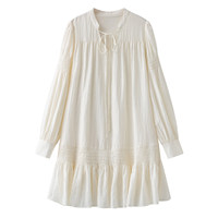 Ensemble de veste en tricot brodée de fleurs vintage pour femmes, robe à manches longues texturée avec détail de nœud, tenue en 2 pièces, automne