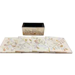 Handmade Square Mother of Pearl Walnut <b>Coasters</b> <b>Set</b> <b>with</b> <b>Holder</b> Luxury Drink Mats for Home & Office Table Decor - Product Image 3