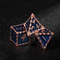 Jeu de dés DND en métal massif à texture écaille bleue, 7 pièces, avec bordure or rose, dés polyédriques en métal pour RPG avec grands chiffres