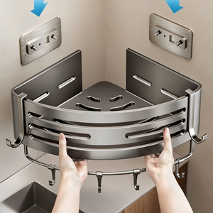 Étagère de rangement triangulaire d'angle pour salle de bain en aluminium sans perçage, panier de douche organisateur - Product Image 2