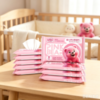 Mini lingettes pour bébé, pack de voyage, 10 lingettes, non tissées, ours rose, lingettes humides pour les mains et la bouche, pour sac à couches et sorties